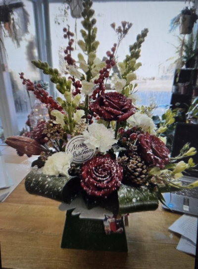Festive Velvet Box - Introducing the 'Festive Velvet Box' from Four Seasons Florist Ltd, Wigan. This luxurious arrangement boasts rich reds and elegant whites, creating a warm, festive ambience.